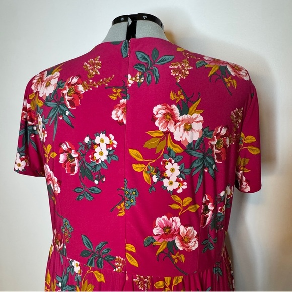 Loft Pleated Floral Red Dress - Picture 4 of 5
